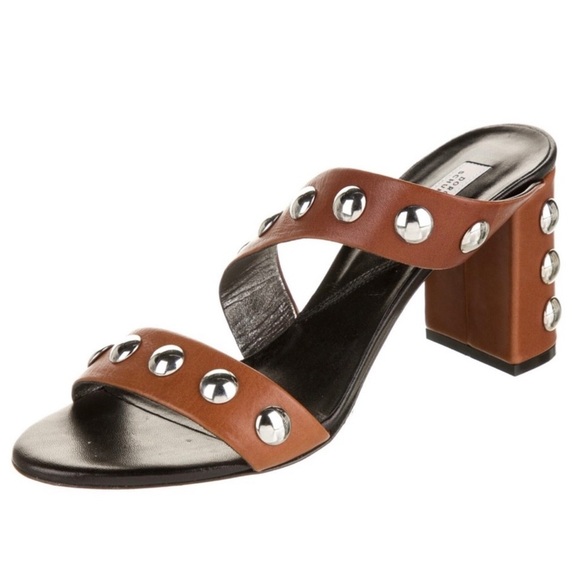 Dorothee Schumacher Brown Leather Studded Block Heel Slide Sandals EUC Size 39 - Picture 1 of 12